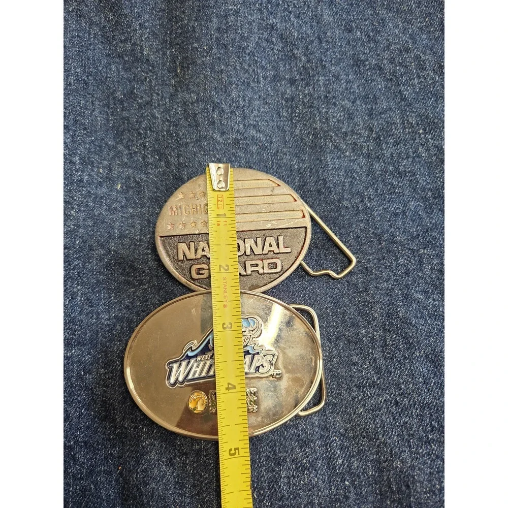 Lot of 2 Michigan Memorabilia Belt Buckles - Baseball & National Guard